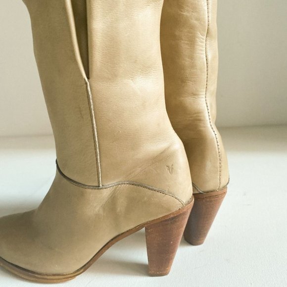 Vintage Frye Light Beige Leather Unique Knee High Boots 6.5 - Picture 4 of 15